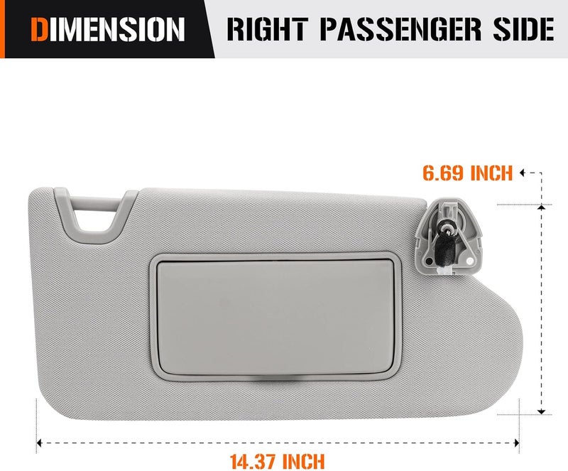 AEagle Sun Visor with Vanity Light for 2013-2018 Nissan Altima Without Sunroof, Right Passenger Side Gray Sunvisor Replacement 96400-3TA2A - Image 5